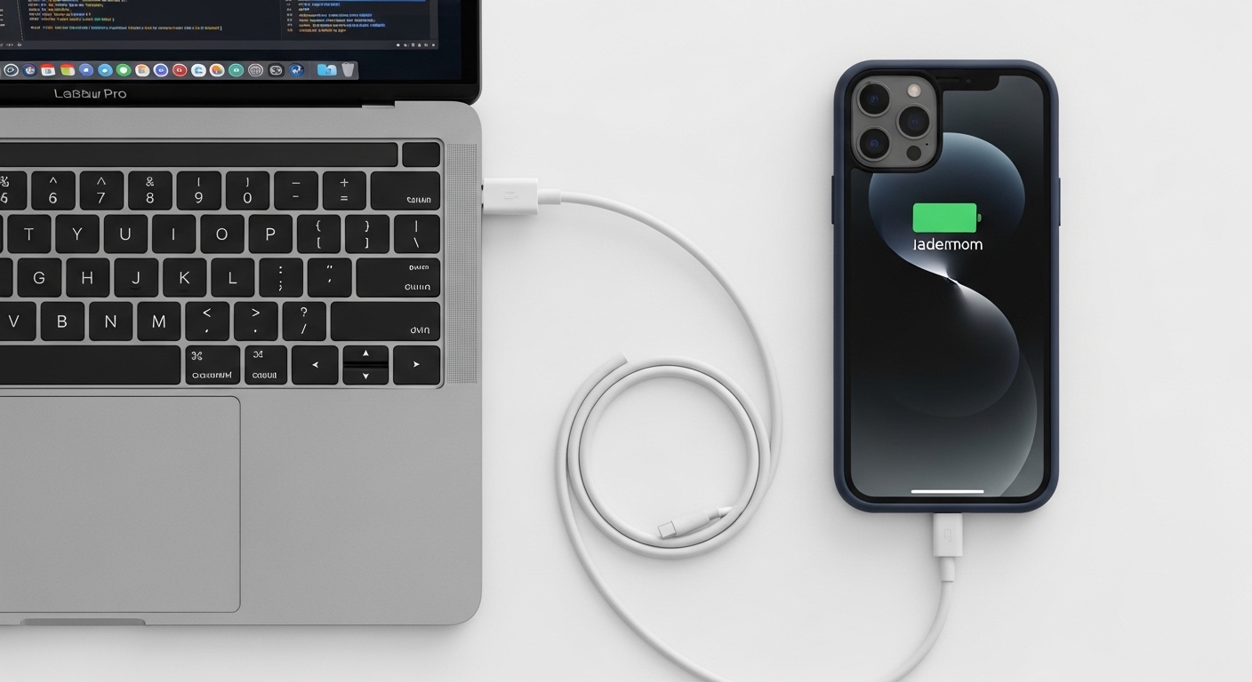 Smartphone sharing connection via USB cable to laptop