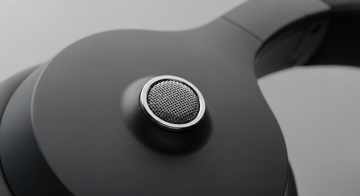 Close-up of ANC microphone on headphone ear cup