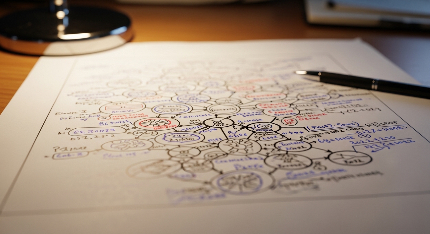 Nahaufnahme eines neuronalen Netzwerk-Diagramms mit Notizen