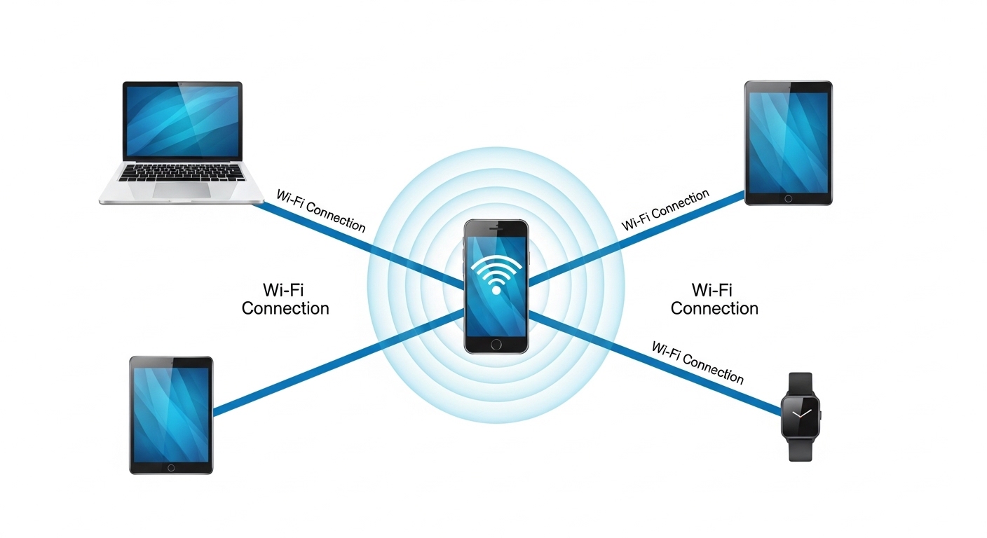 Diagram of smartphone hotspot connecting multiple devices