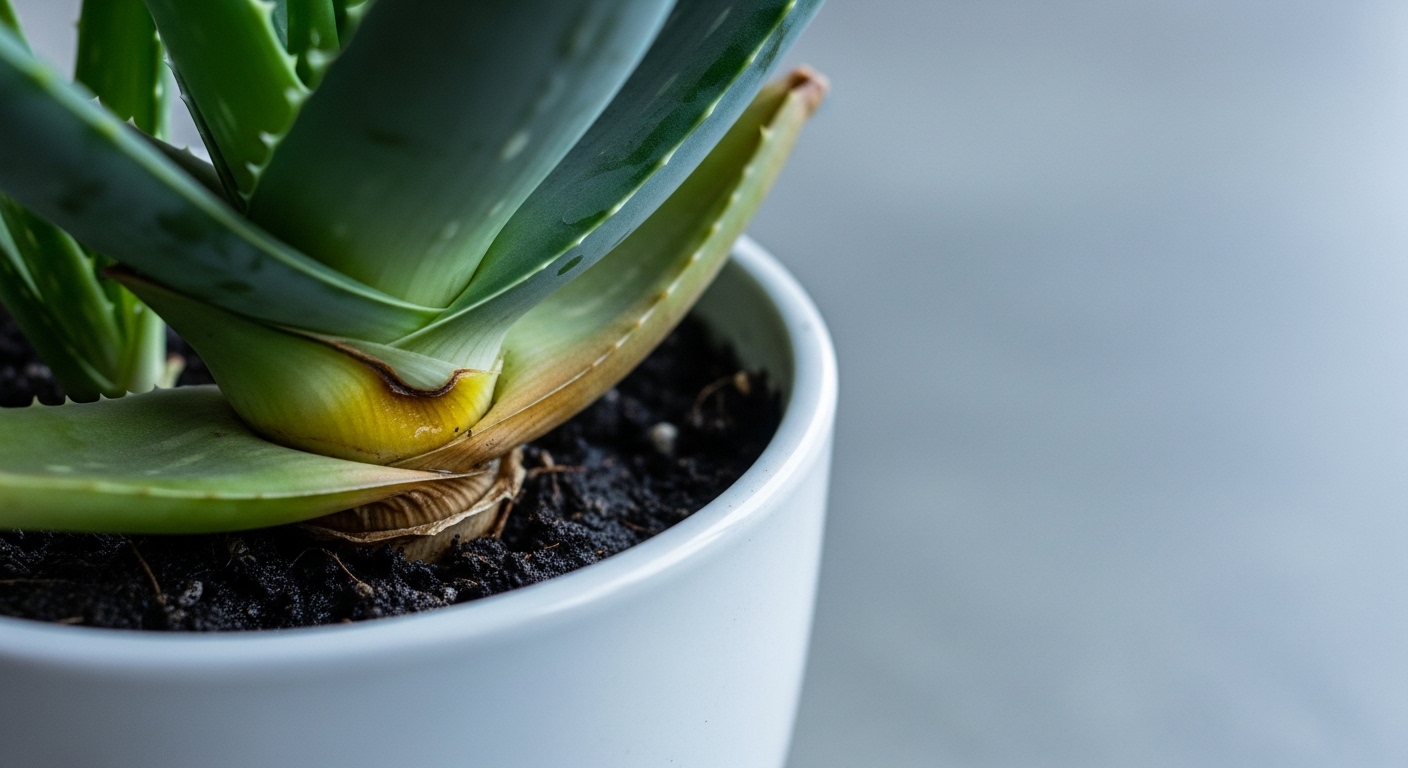 Aloe vera base showing early overwatering discolouration