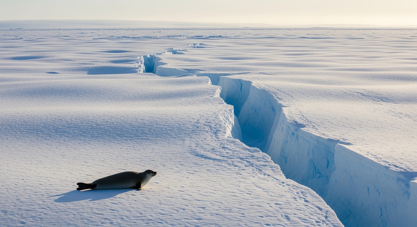 Antarctic ice sheet with Weddell seal resting