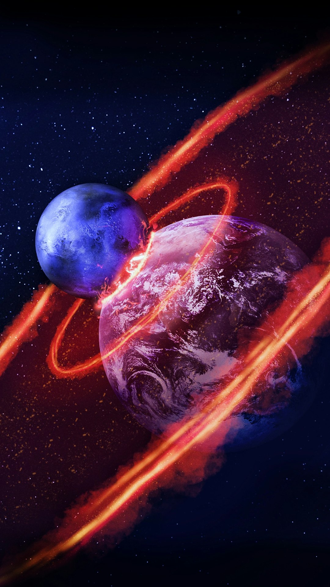Earth and alien exoplanet side by side from orbit