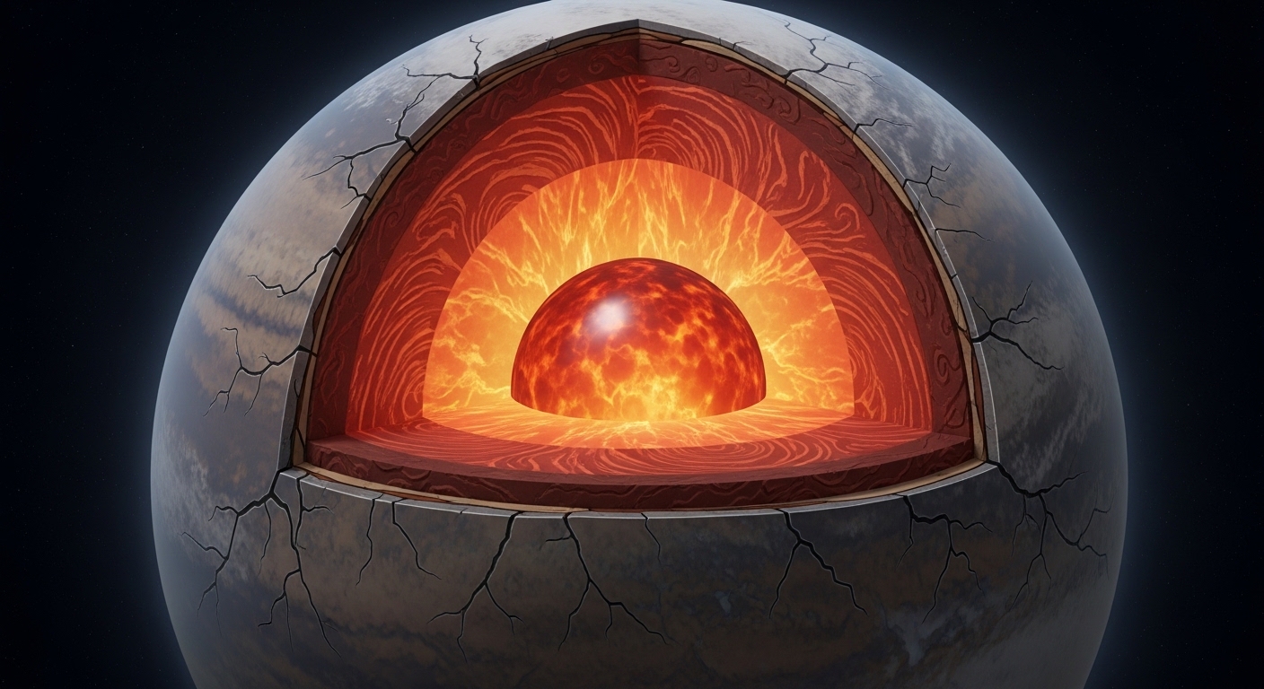 Cross-section diagram of rocky planet interior layers