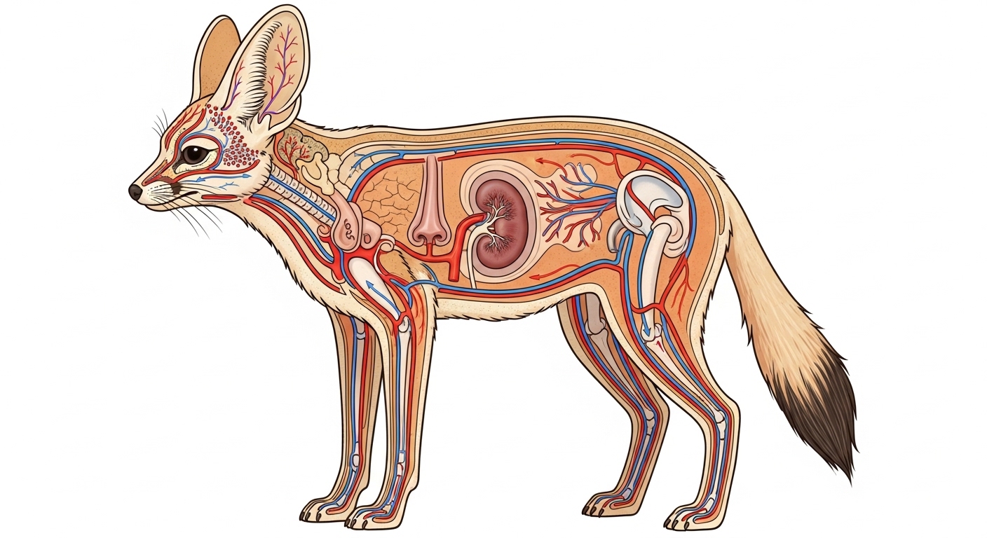 Diagram of desert animal heat exchange adaptation
