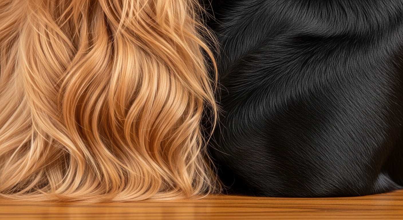 close-up of golden retriever and labrador retriever coats side by side