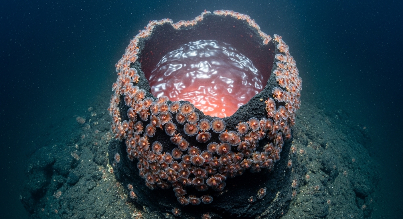 Pompeii worms on hydrothermal vent overhead view