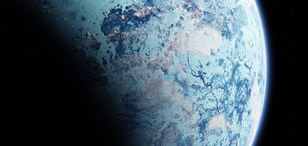 Single server module floating in deep space with Earth in background