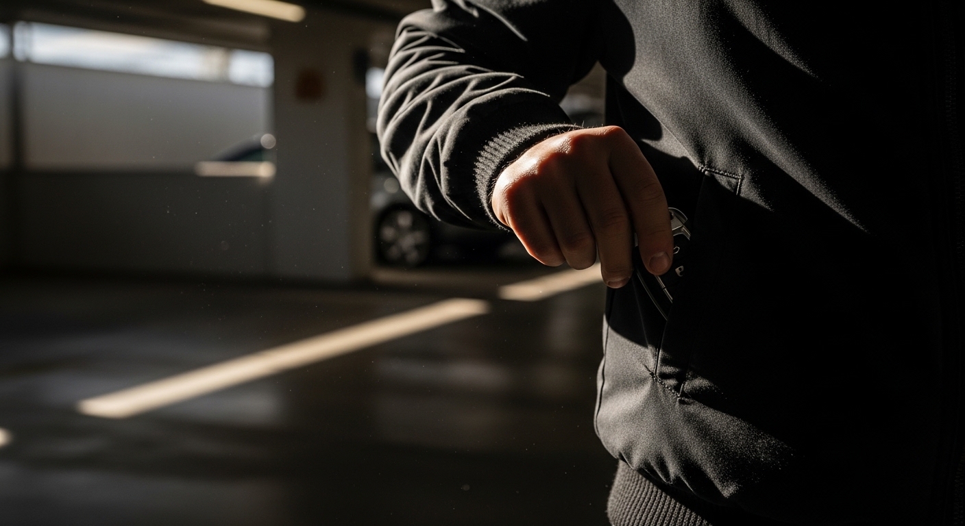 Hand retrieving key fob in parking garage