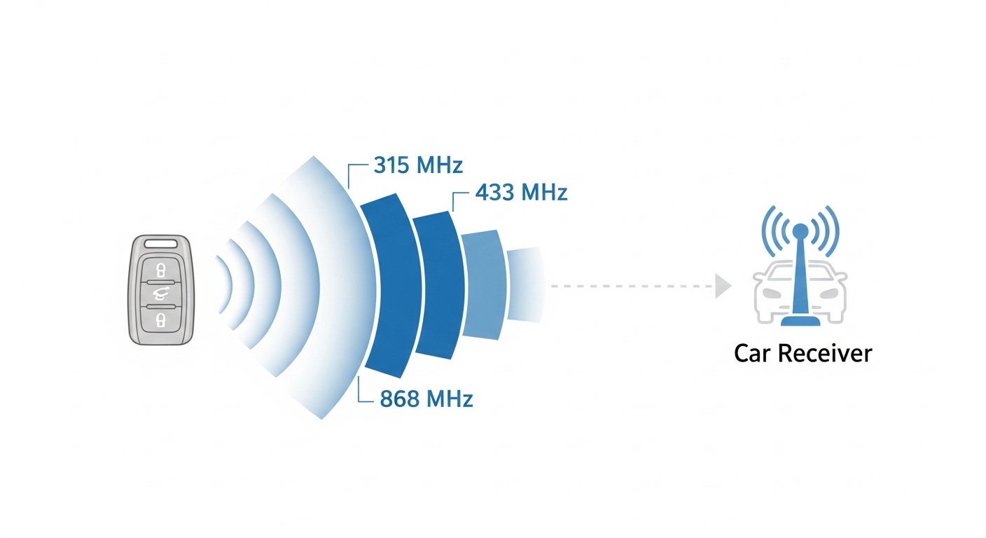 Diagram of key fob radio signal to car receiver