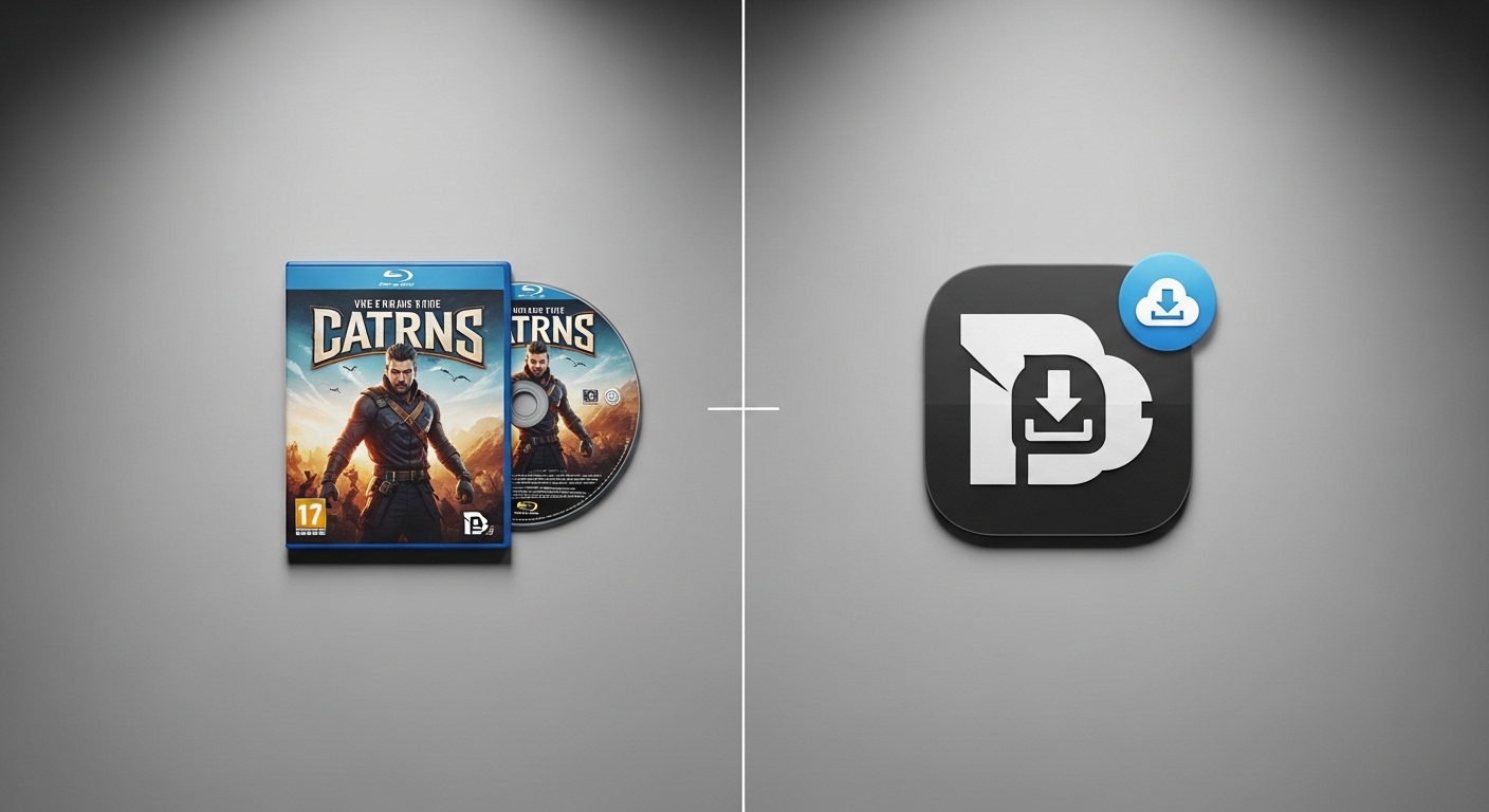 Split comparison of physical game case and digital icon