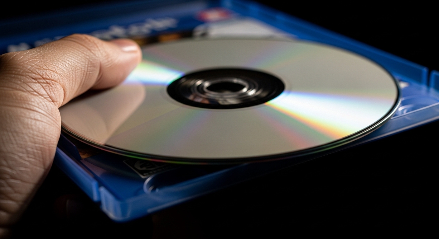 Hand holding a physical game disc close-up