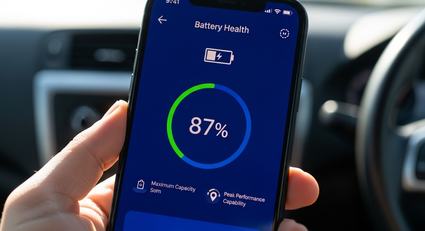 Smartphone showing EV battery health app