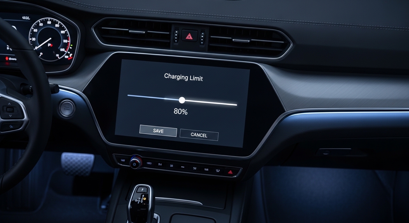 EV dashboard showing 80 percent charge limit setting