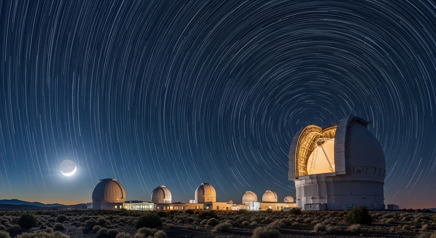 Observatory telescope under starry night sky
