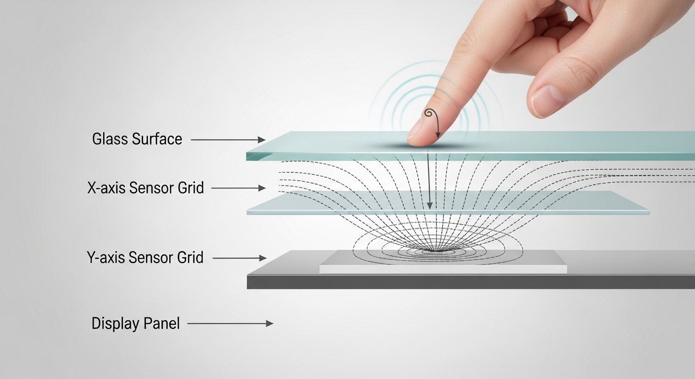 Capacitive touchscreen cross-section diagram