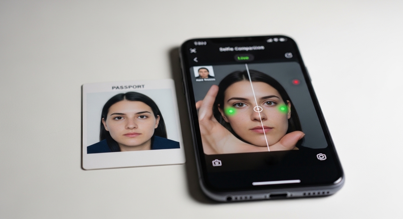 Passport photo compared to live selfie on screen