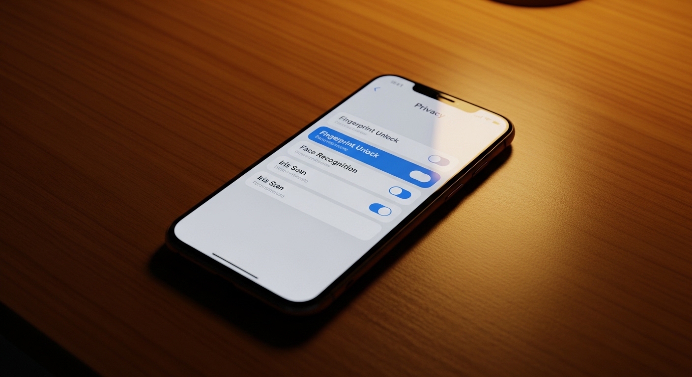 Smartphone showing biometric privacy settings menu