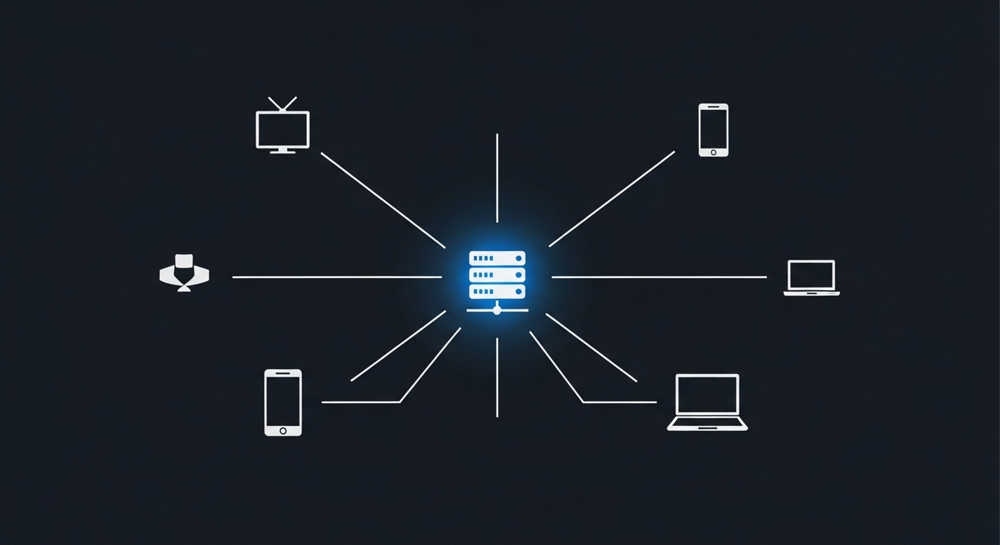 Diagram showing cloud gaming server connecting to multiple devices