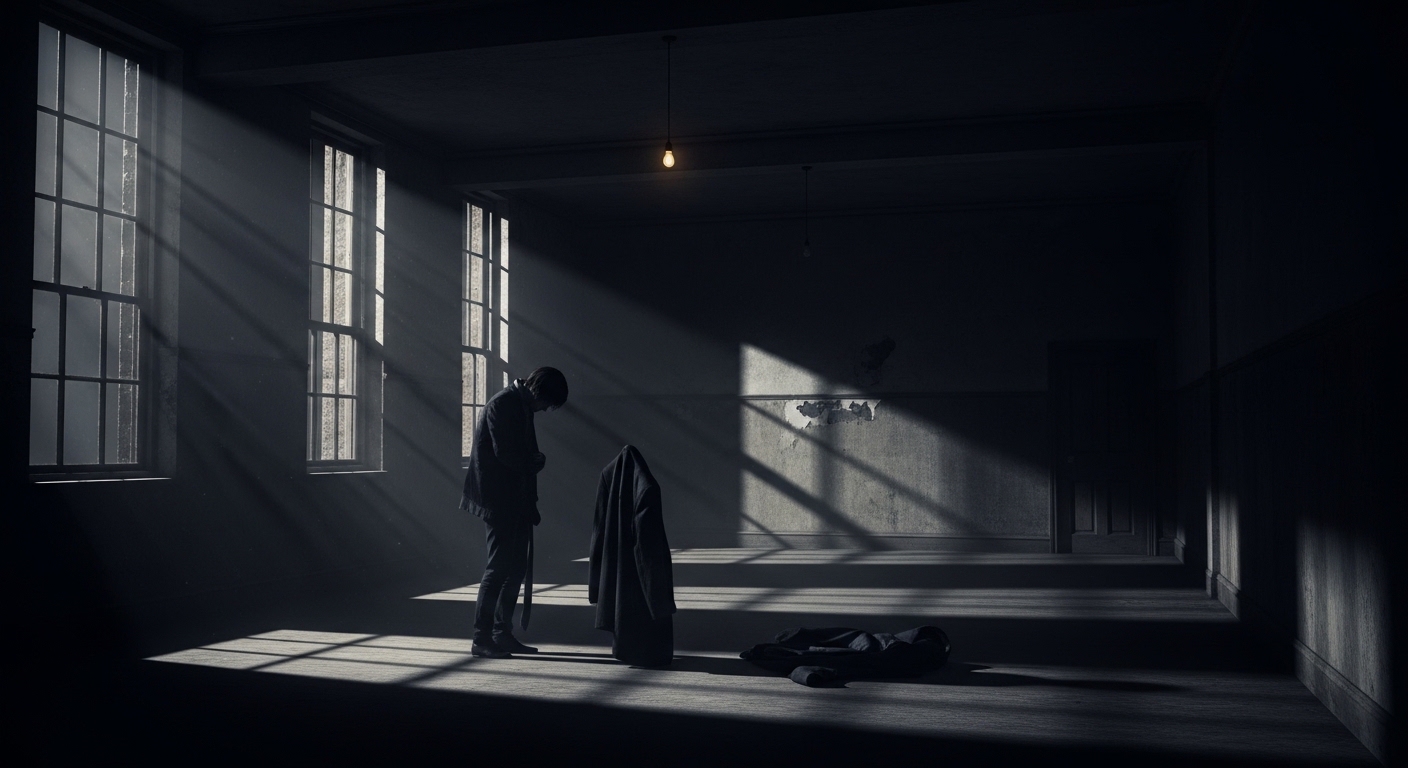Person perceiving ambiguous shape in dim room