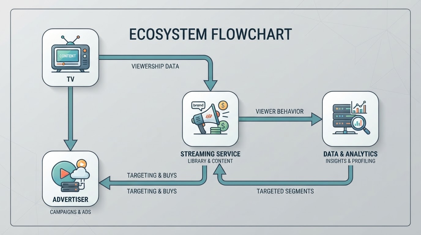 Diagram showing smart TV ad revenue flow between parties