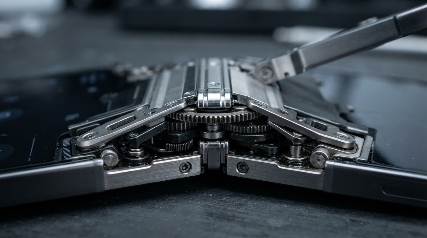 Close-up of foldable phone hinge