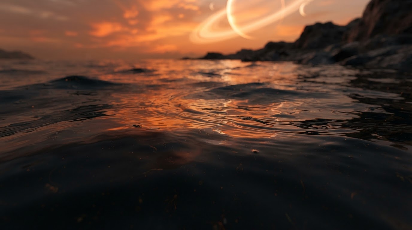 Close-up of Titan's glassy methane lake surface