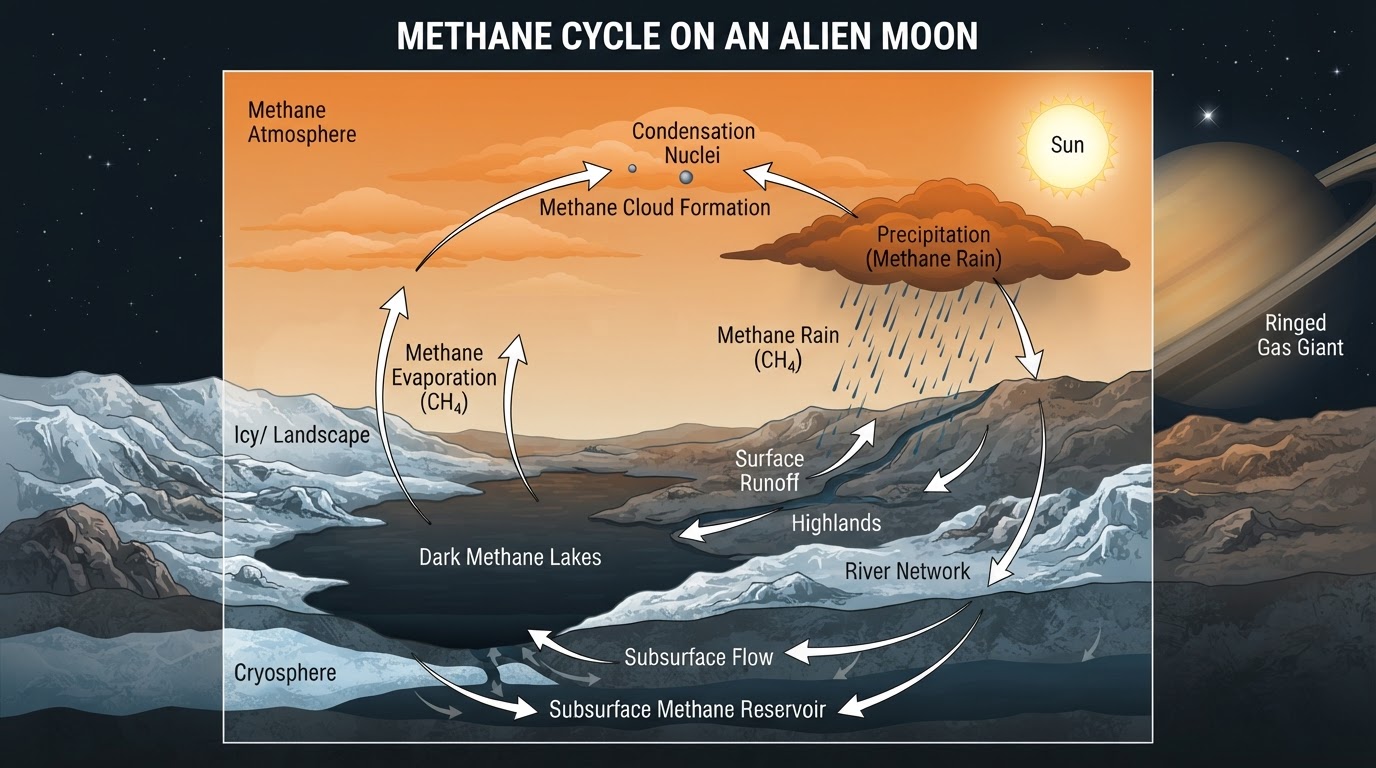 Diagram of Titan's methane cycle process