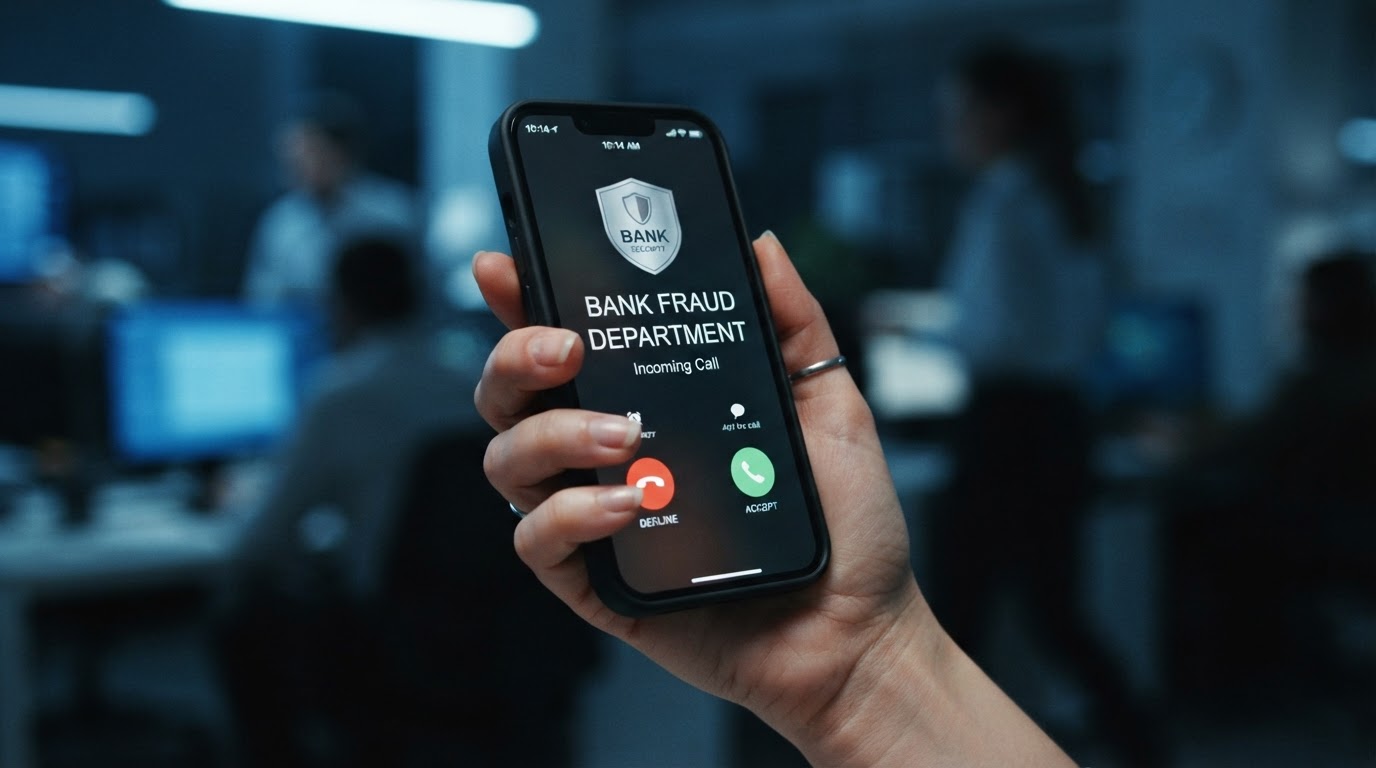 Phone screen showing spoofed bank caller ID