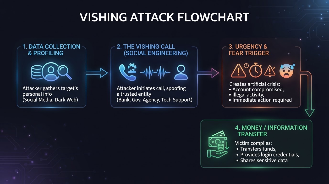 Flowchart diagram of a vishing attack process