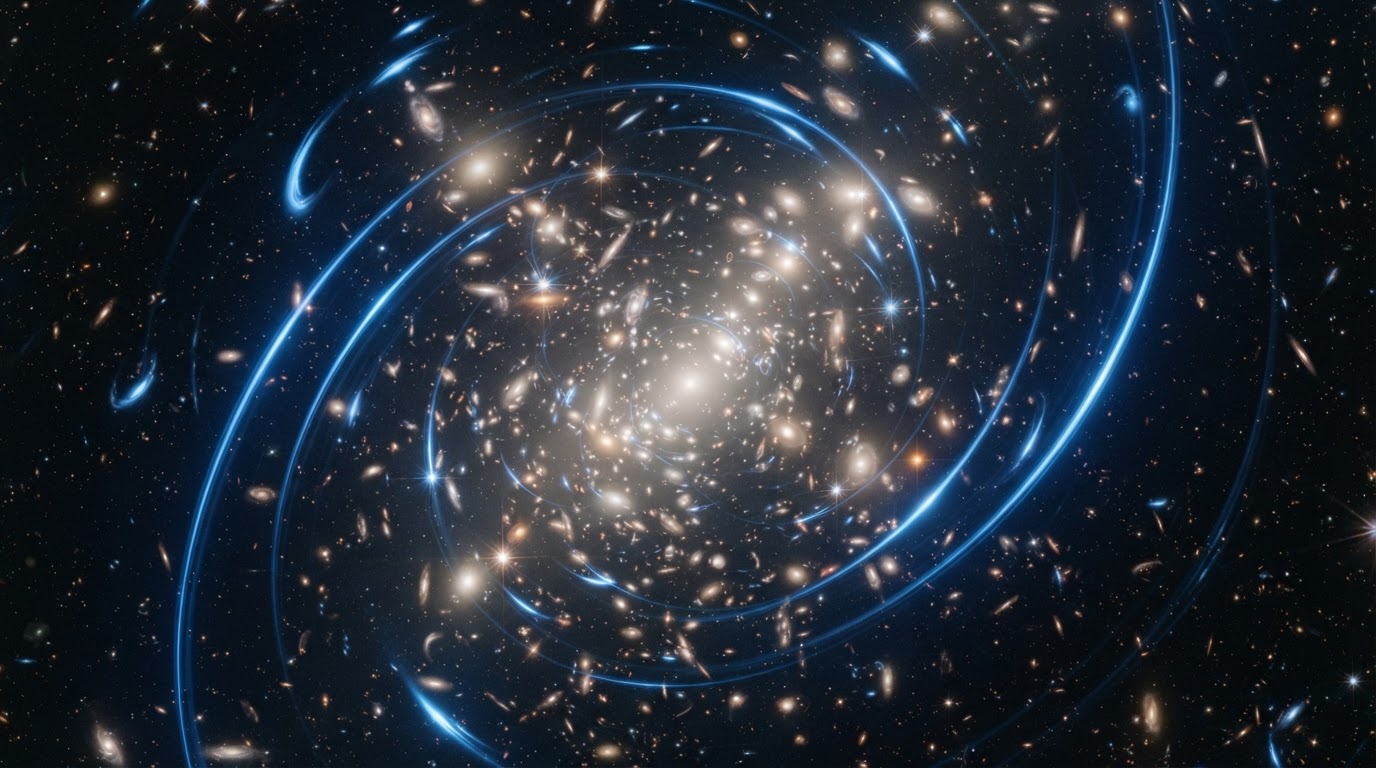 Gravitational lensing arcs around a galaxy cluster