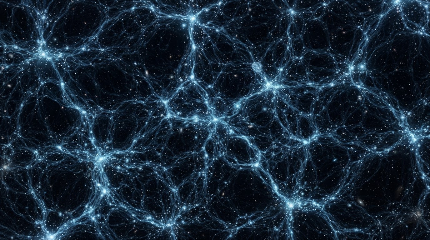 Cosmic web simulation showing galaxy filaments and voids
