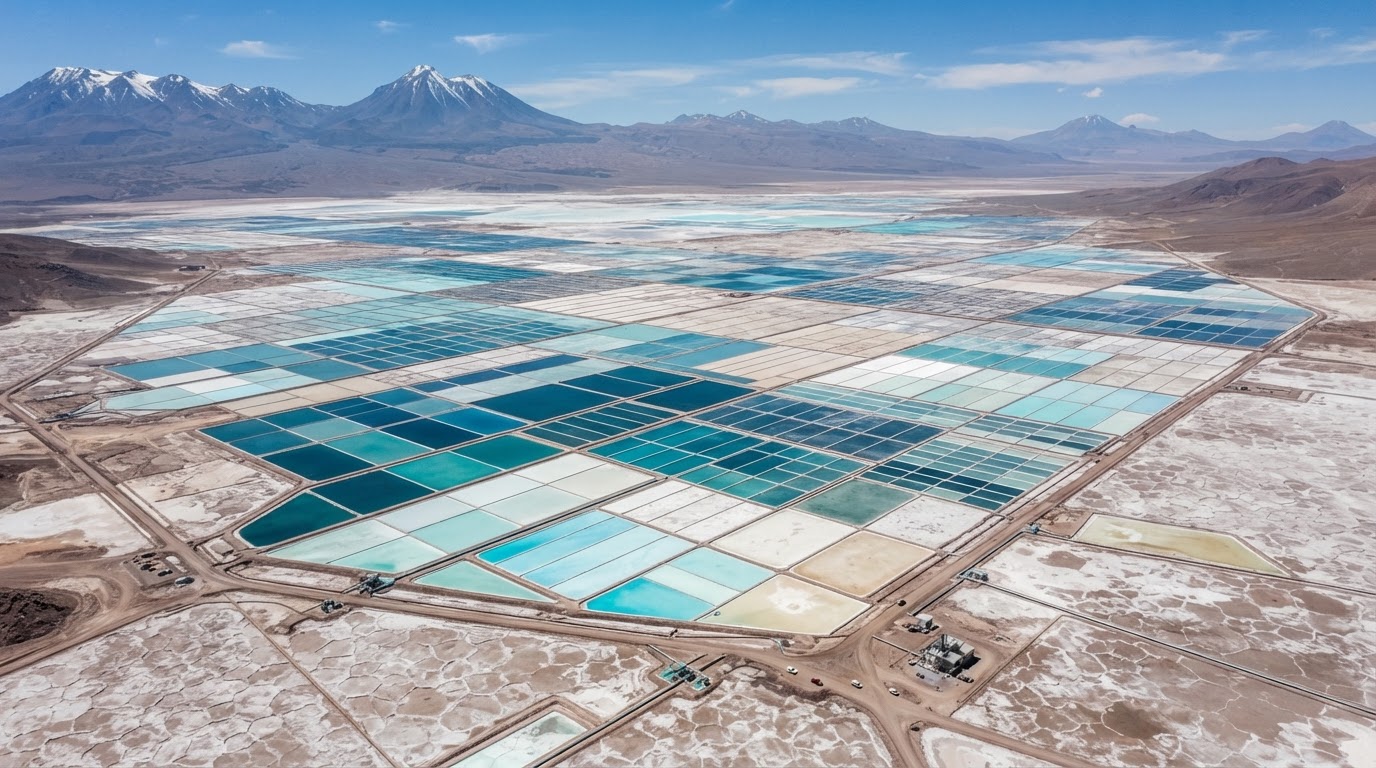 Lithium salt flat evaporation pools from above