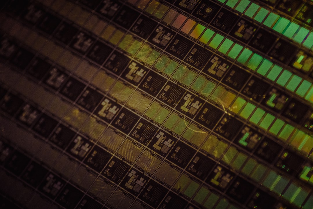 Macro close-up of RAM chip circuitry and traces