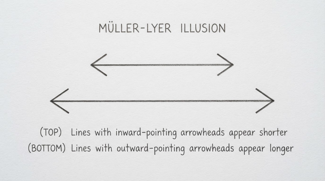 Müller-Lyer optical illusion diagram close-up