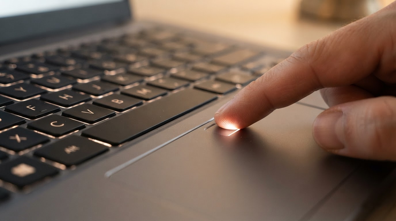 Finger touching laptop fingerprint sensor for authentication