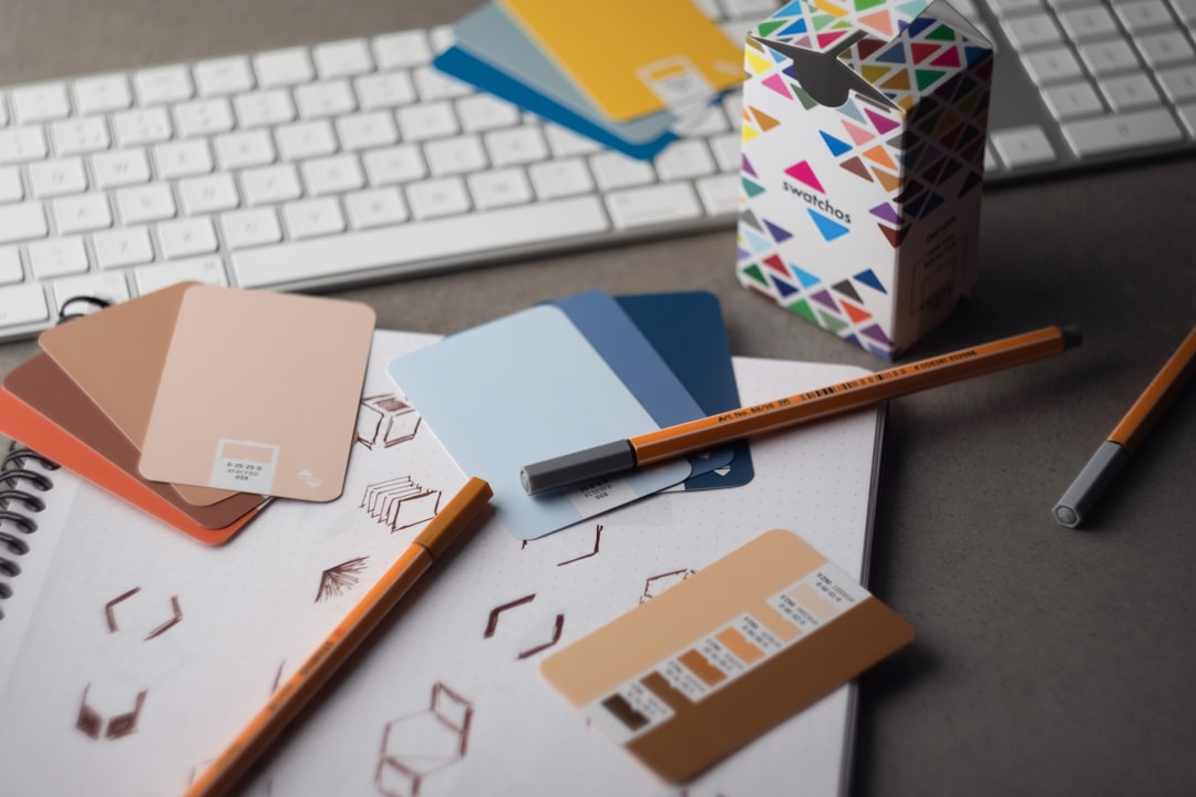 Designer's desk with optical illusion pattern sketches