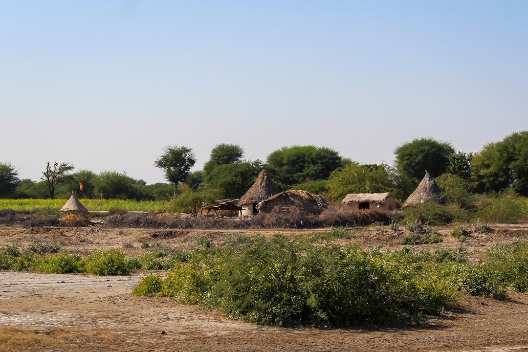 Traditional circular village architecture in open landscape