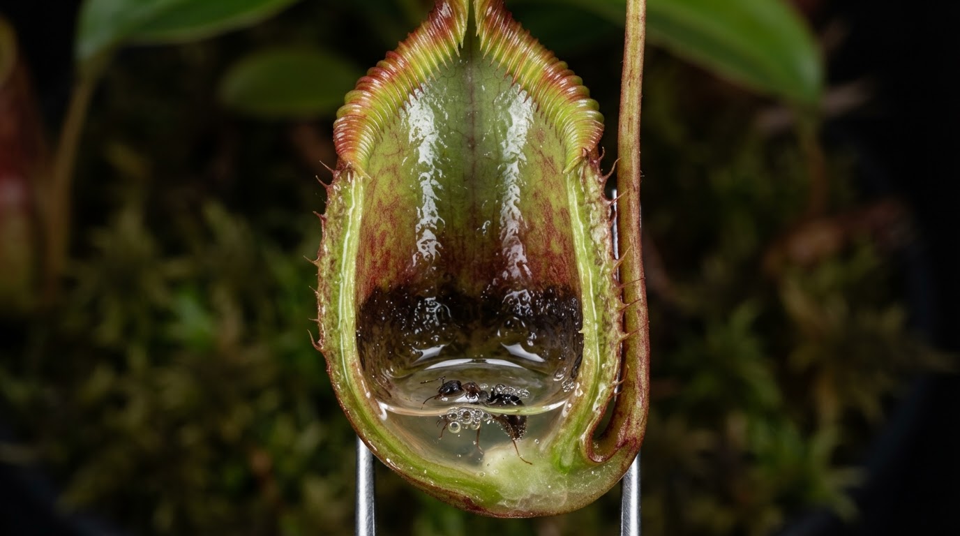 Cross-section of a Nepenthes pitcher plant with digestive fluid