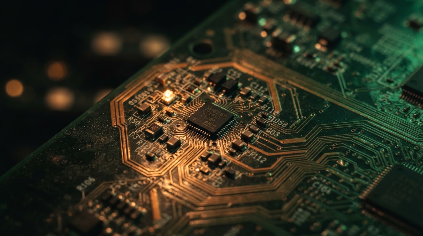 Close-up of AI processor circuit board