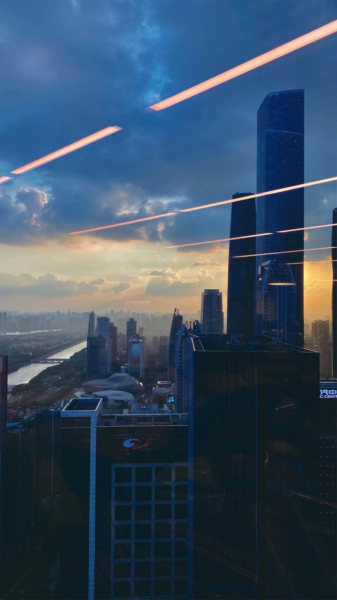 Futuristic cityscape with AI data visualization