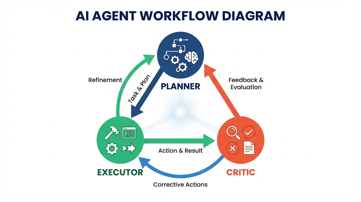 Multi-agent system diagram with three connected nodes