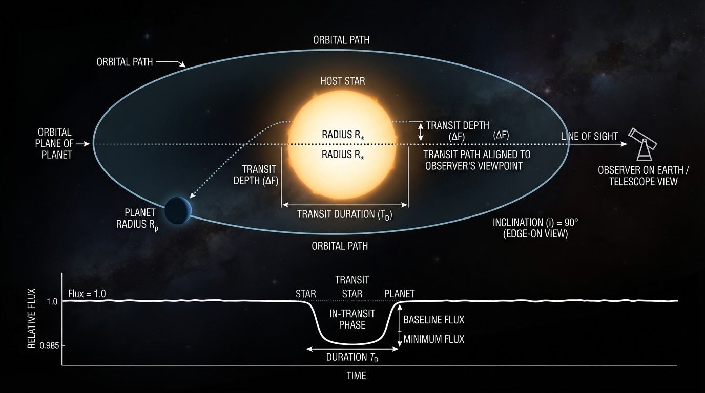 Diagram showing orbital alignment required for transit detection