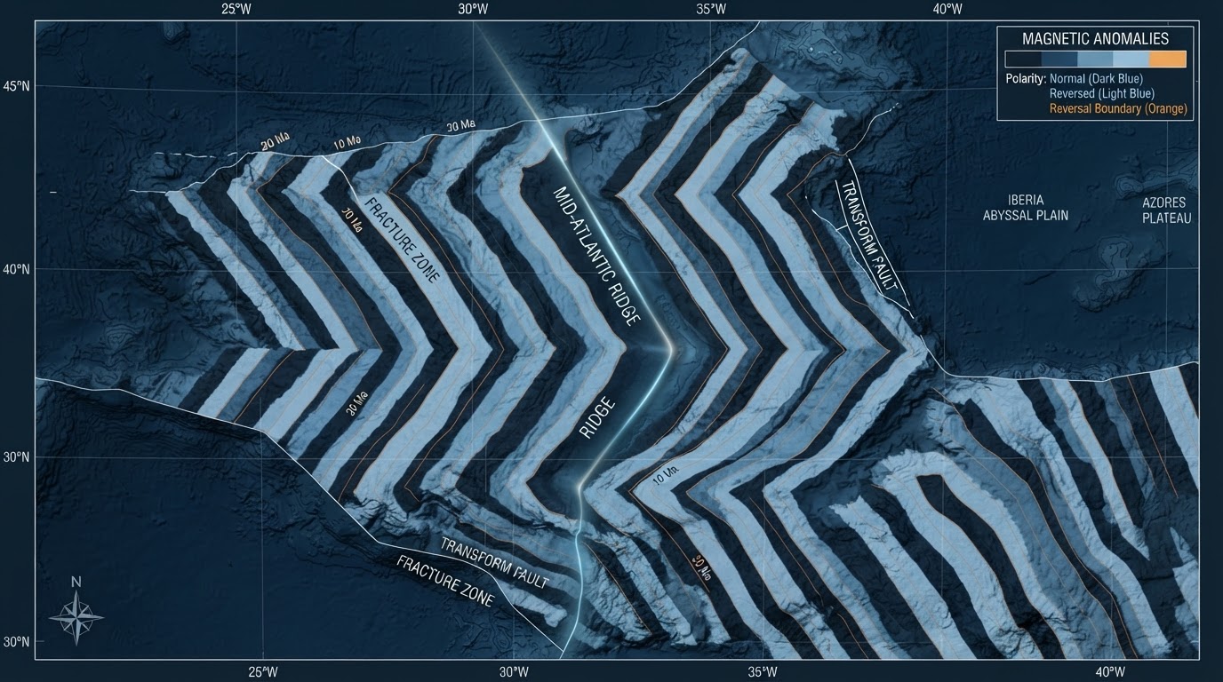 Seafloor magnetic reversal stripe pattern visualization