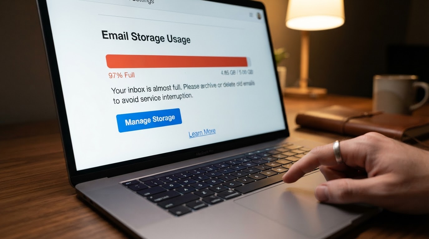 Email storage bar nearly full on laptop screen
