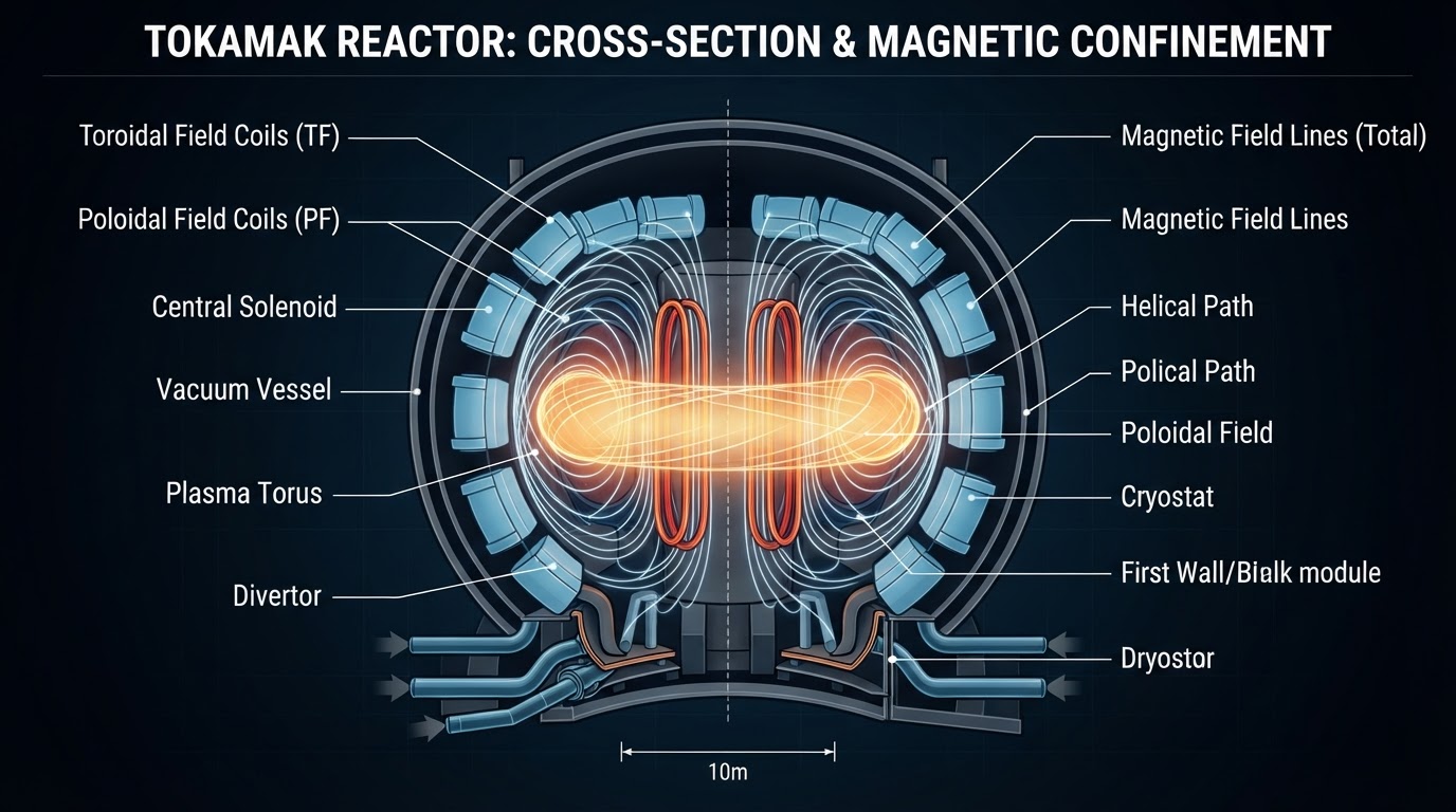 Tokamak reactor cross-section with magnetic field lines
