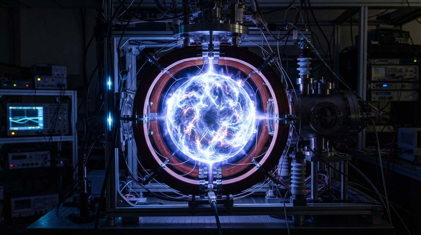 Glowing plasma sphere in magnetic containment field