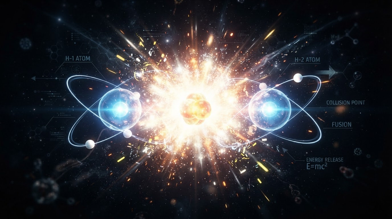 Hydrogen isotopes fusing and releasing energy