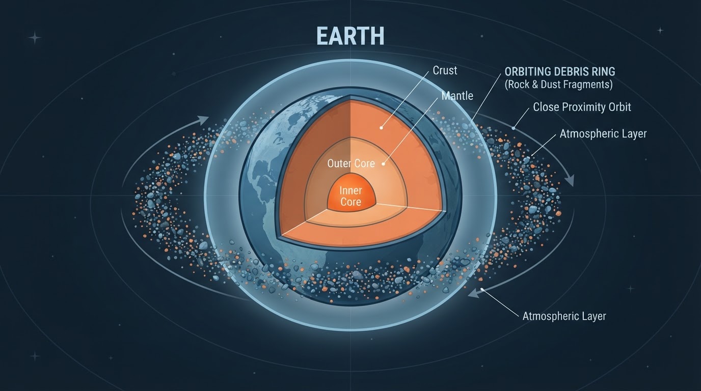 Diagram of debris disk orbiting early Earth after giant impact