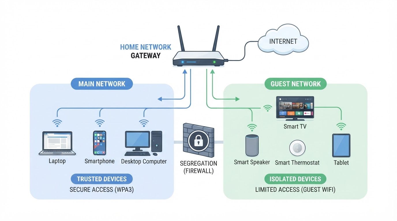 Diagram showing main and guest Wi-Fi network separation